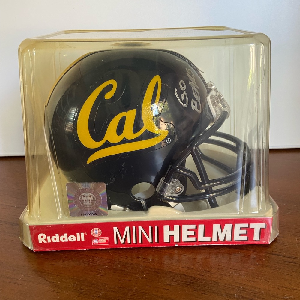 Cal Berkeley, Autographed Jeff Tedford, Mini Football Helmet, Blue & Yellow